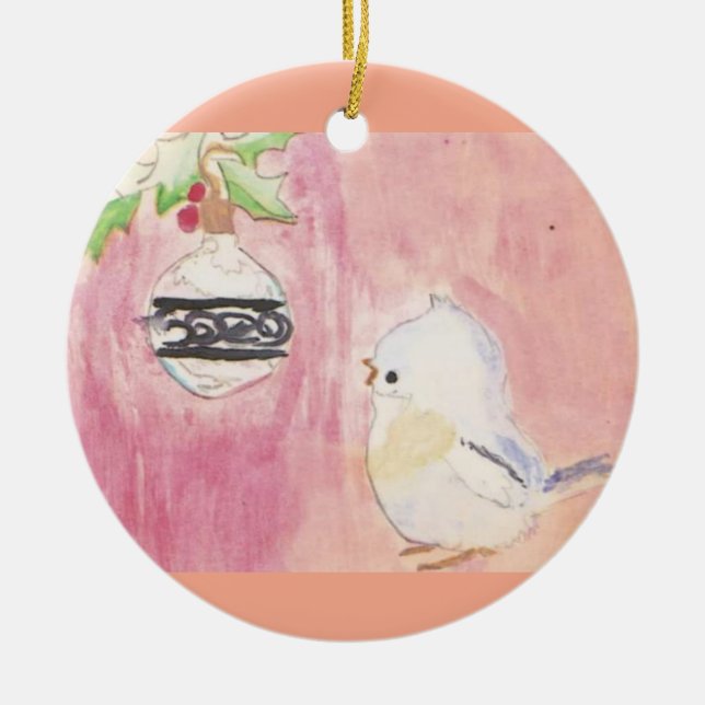 Adorno De Cerámica Christmas Bird and Ornament (Frente)