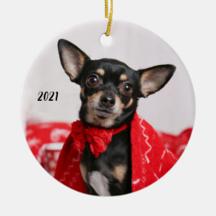 Adorno De Cerámica Christmas Black and Tan Chihuahua Puppy Dog