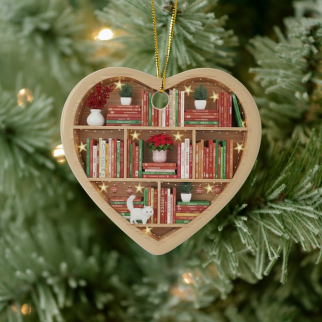Adorno De Cerámica Christmas Bookshelves Red Green Book shelf 2Dprint (Árbol)