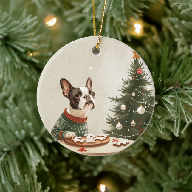 Adorno De Cerámica Christmas Boston Terrier Dog (Árbol)