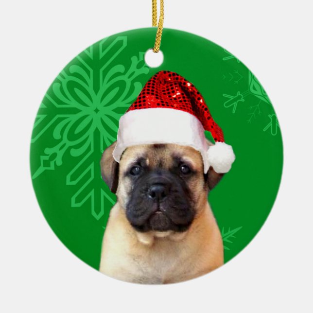 Adorno De Cerámica Christmas bullmastiff puppy (Frente)