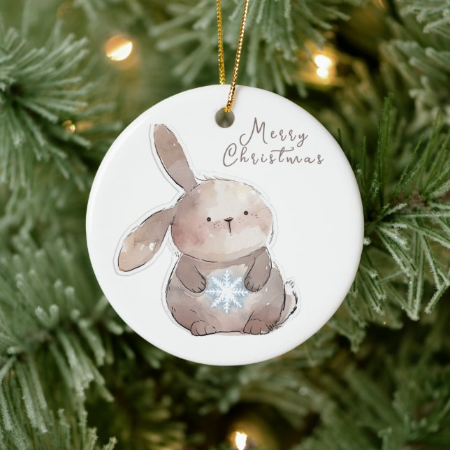 Adorno De Cerámica Christmas Bunny and Snowflake, personalized (Árbol)