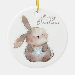Adorno De Cerámica Christmas Bunny and Snowflake, personalized