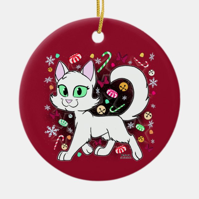 Adorno De Cerámica Christmas Cat Ceramic Ornament (Red) (Frente)