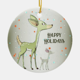 Adorno De Cerámica Christmas Celebration Green Deers Holidays Cute