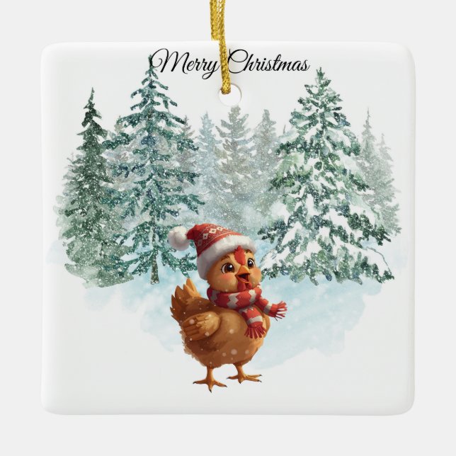 Adorno De Cerámica Christmas Chicken Ornament (Anverso)