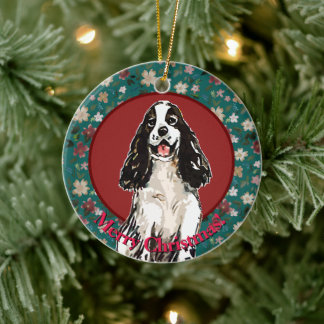 Adorno De Cerámica Christmas cockerspaniel floral