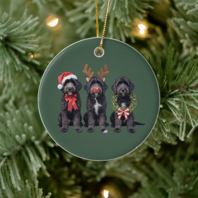 Adorno De Cerámica Christmas Dog Black Goldendoodle Doodle Mom Winter (Árbol)