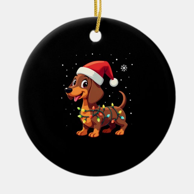 Adorno De Cerámica Christmas Dog Dachshund Santa Xmas Wiener 3 (Frente)