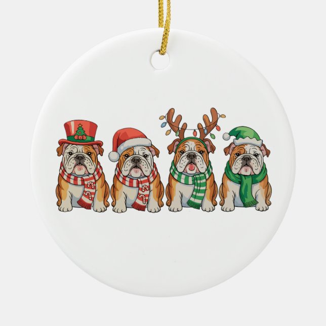 Adorno De Cerámica Christmas English Bulldog Dog Santa Hat Reindeer (Frente)