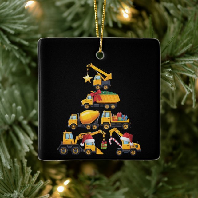Adorno De Cerámica Christmas Excavator Construction Truck Tree (Árbol)