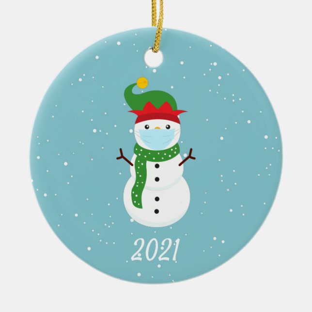 Adorno De Cerámica Christmas Face Mask Snowman 2021 (Frente)