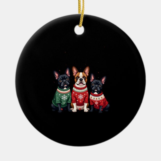 Adorno De Cerámica Christmas French Bulldogs Xmas Frenchie Dog 4 (Frente)
