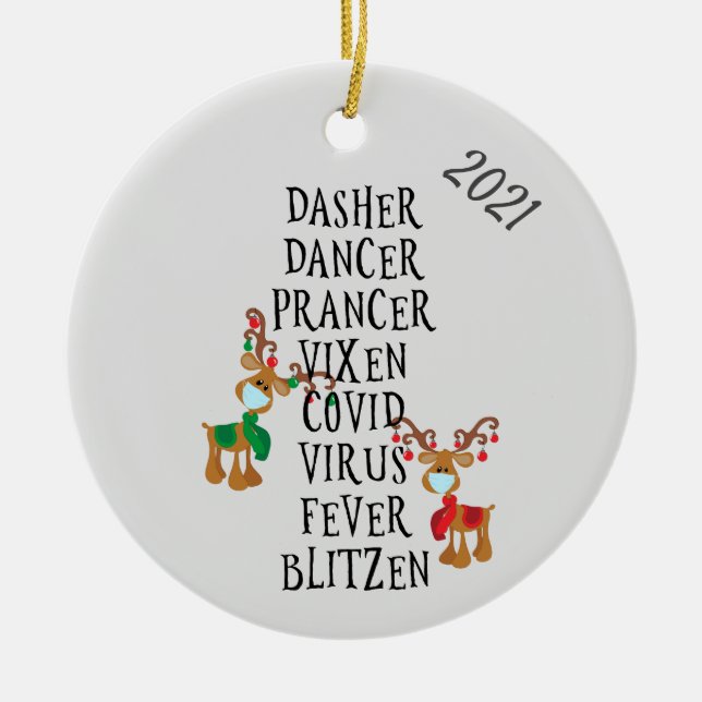 Adorno De Cerámica Christmas Funny Reindeer Names Covid 2021 (Frente)