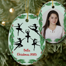 Adorno De Cerámica Christmas Greenery Dancer Ballet Photo Ornament