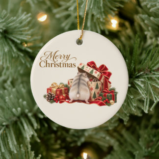 Adorno De Cerámica Christmas Hamster Exploring Gifts Ornament