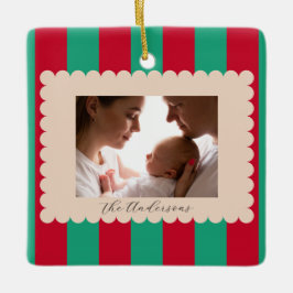 Adorno De Cerámica Christmas Holiday Striped Custom Photograph Modern