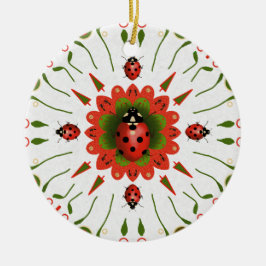 Adorno De Cerámica Christmas Ladybug Red White Green Ornament