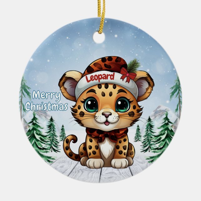 Adorno De Cerámica Christmas Leopard Spots Kitty Cat Lovers 🐆🐈🐾 (Frente)