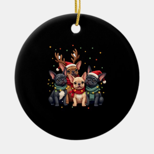 Adorno De Cerámica Christmas Lights French Bulldogs Xmas Frenchie Dog (Frente)