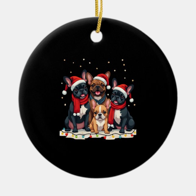Adorno De Cerámica Christmas Lights French Bulldogs Xmas Frenchie Dog (Frente)