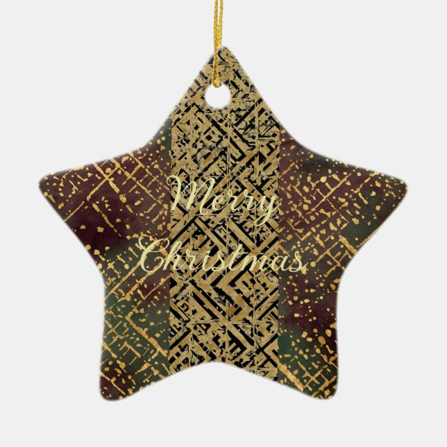 Adorno De Cerámica Christmas Luxury Pattern, Red Gold Green Black (Frente)