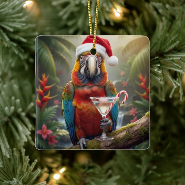 Adorno De Cerámica Christmas Macaw Parrot With Martini Cocktail (Árbol)