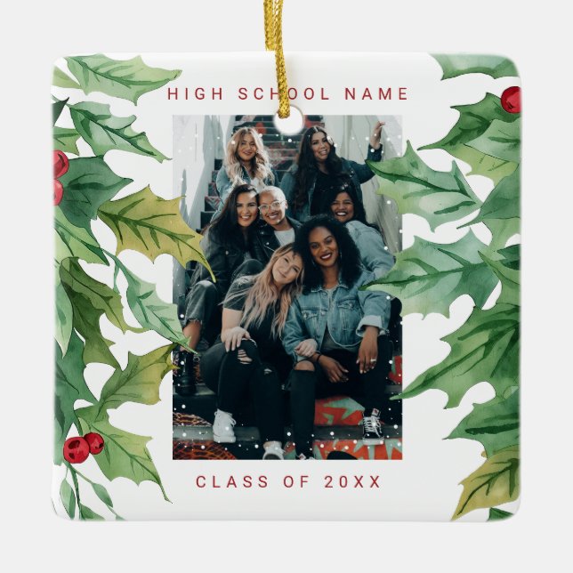 Adorno De Cerámica Christmas Mistletoe School College Photo (Anverso)