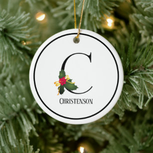 Adorno De Cerámica Christmas Monogram Letter C Personalized