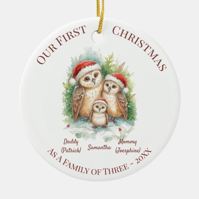 Adorno De Cerámica Christmas Ornament - First Christmas Family of 3 (Frente)