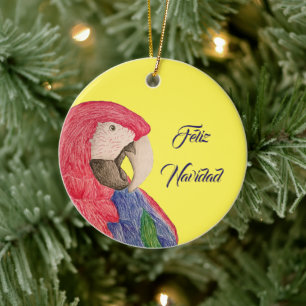 Adorno De Cerámica Christmas Parrot Feliz Navidad Macaw Reversible