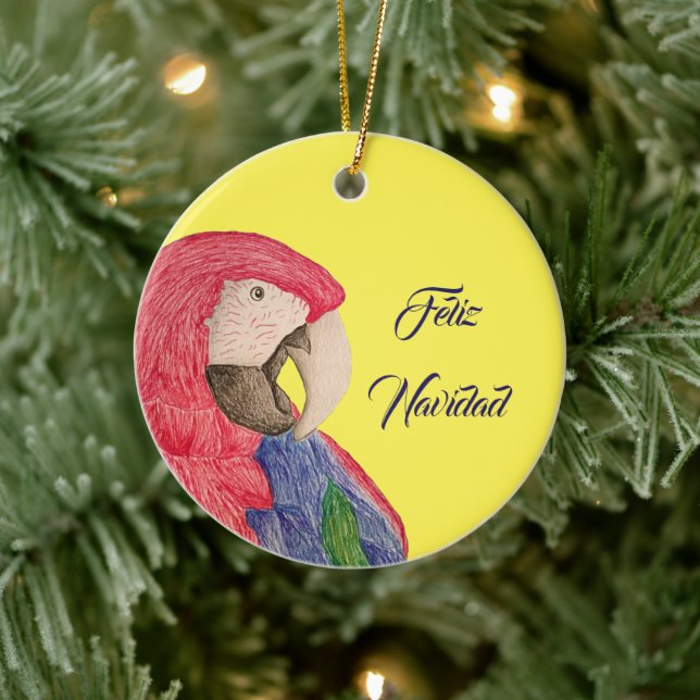 Adorno De Cerámica Christmas Parrot Feliz Navidad Macaw Reversible (Árbol)
