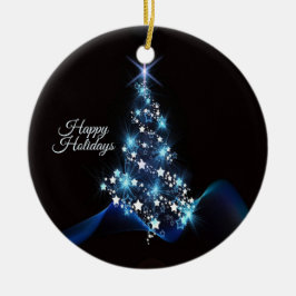 Adorno De Cerámica Christmas Party Blue Tree Shiny Black Elegant