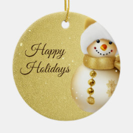 Adorno De Cerámica Christmas Party Golden Snowman Snowflakes Holidays