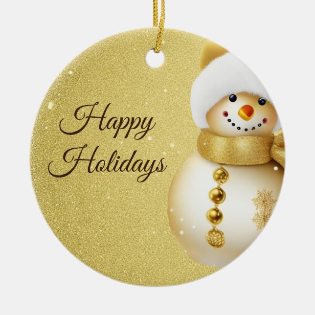 Adorno De Cerámica Christmas Party Golden Snowman Snowflakes Holidays (Frente)