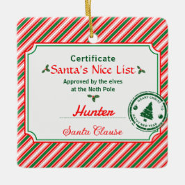 Adorno De Cerámica Christmas Photo Certificate Santa Nice List