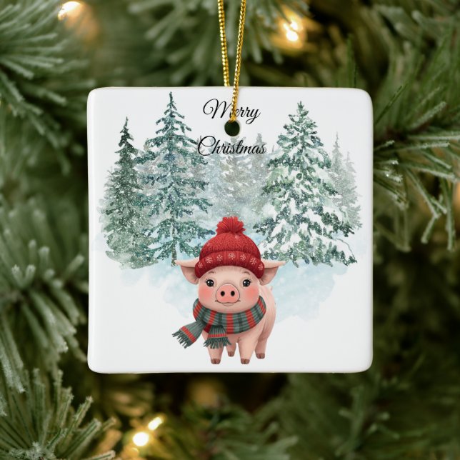 Adorno De Cerámica Christmas Pig Ornament (Árbol)
