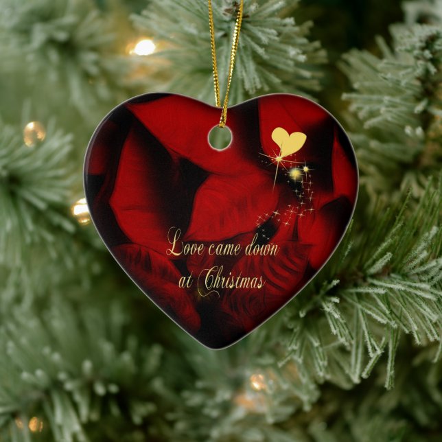 Adorno De Cerámica Christmas Poinsettia Heart Photo Ornament (Árbol)