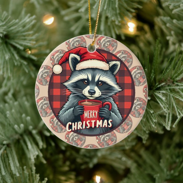 Adorno De Cerámica Christmas Raccoon Cocoa Cheer (Árbol)