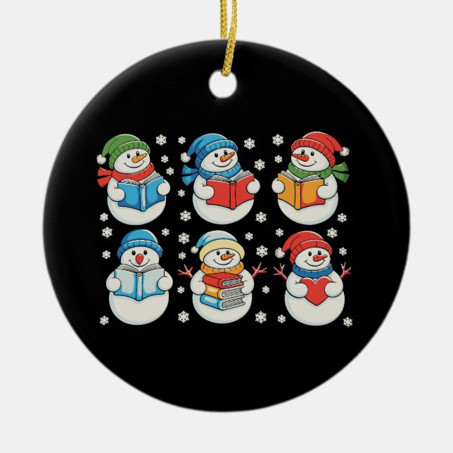 Adorno De Cerámica Christmas Reading Books Teacher Snowman Xmas (Frente)