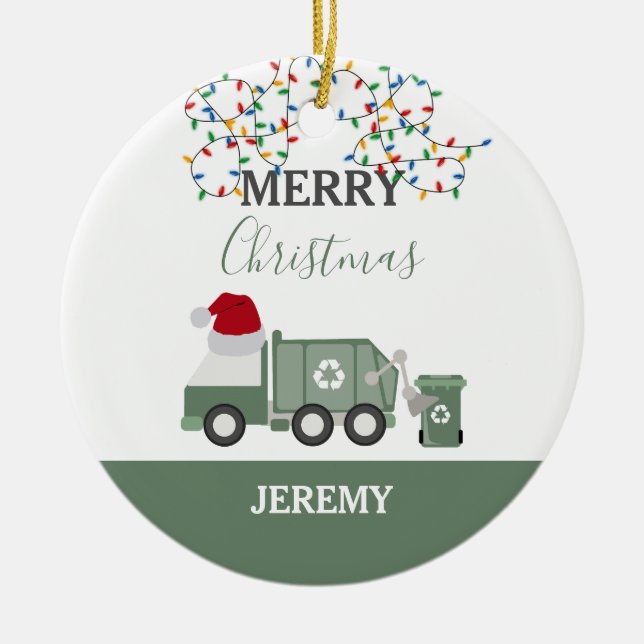 Adorno De Cerámica Christmas Recycling Garbage Truck Custom (Frente)