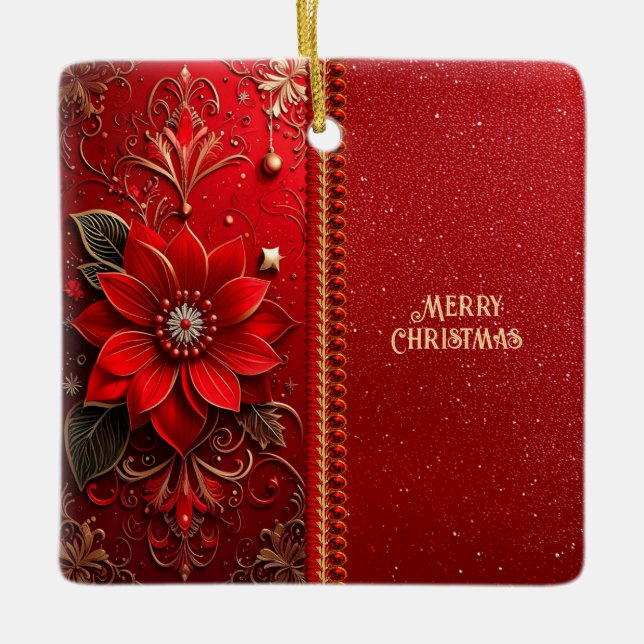 Adorno De Cerámica Christmas Red Flower Holiday Ornament (Anverso)