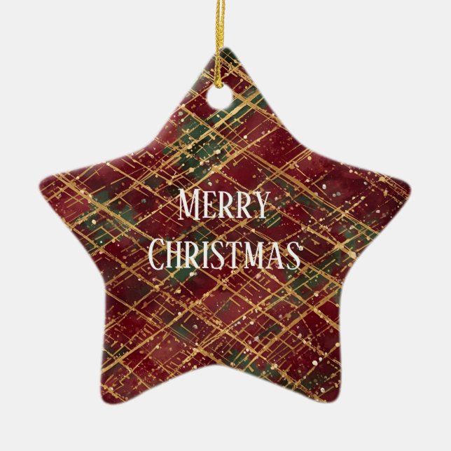 Adorno De Cerámica Christmas, Red Gold Green ,White Merry Christmas (Frente)
