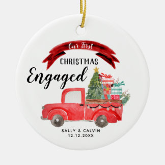 Adorno De Cerámica Christmas Red Truck 1st Christmas Engaged