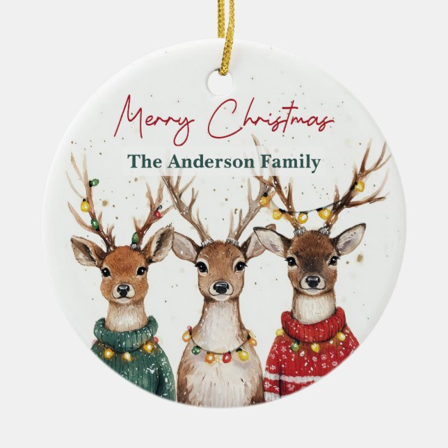 Adorno De Cerámica Christmas Reindeer Ornament | Custom Name (Frente)