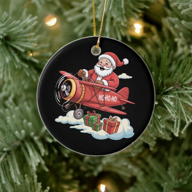 Adorno De Cerámica Christmas Santa Claus Pilot Flying Airplane Gift (Árbol)