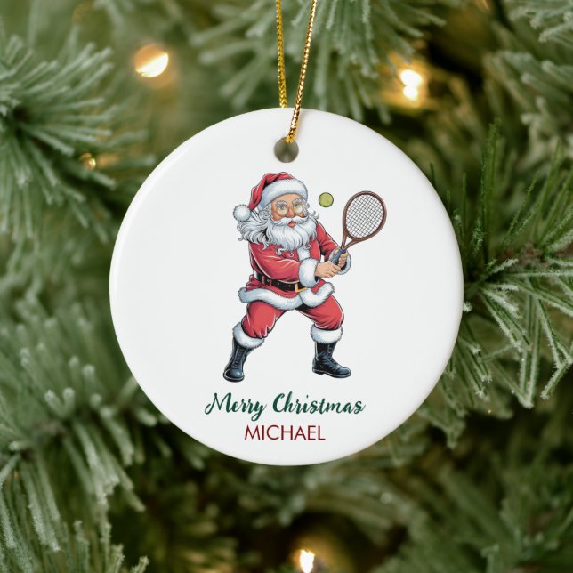 Adorno De Cerámica Christmas Santa claus playing tennis Personalized (Árbol)