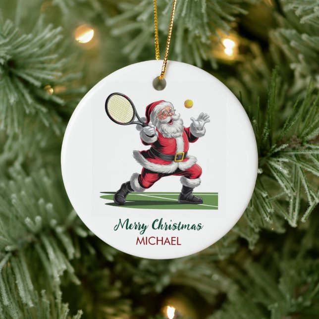 Adorno De Cerámica Christmas Santa claus playing tennis Personalized (Árbol)