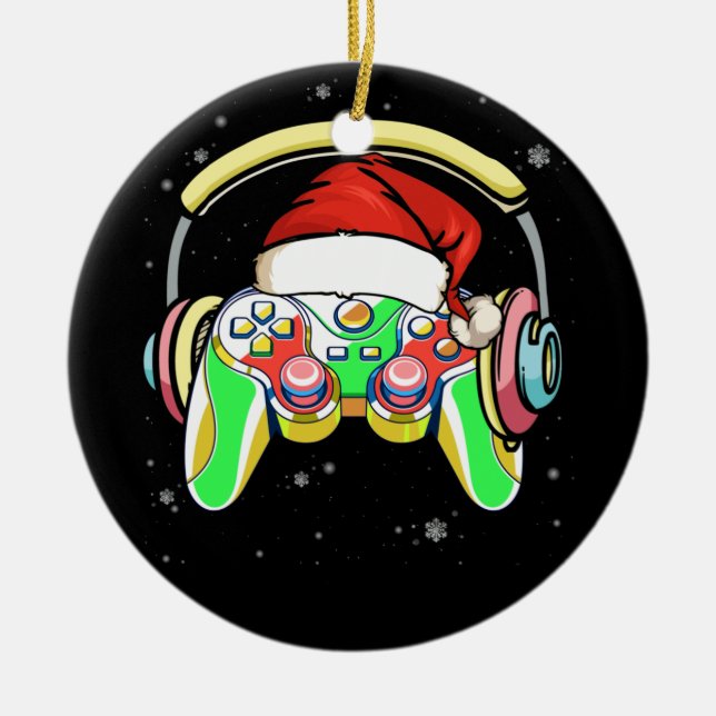 Adorno De Cerámica Christmas Santa Gamer Controller Boys Kids Teens (Frente)