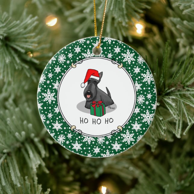 Adorno De Cerámica Christmas Santa Hat Scottish Terrier (black) Cute (Árbol)